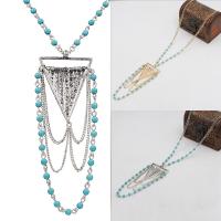 Zinc Alloy Sweater Chain Necklace, with iron chain & Synthetic Turquoise, with 5cm extender chain, plated, twist oval chain & for woman lead & cadmium free, 67cm Approx 26 Inch 