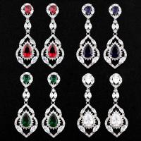 Crystal Drop Earring, Brass, with Crystal, Teardrop, silver color plated, micro pave cubic zirconia & for woman & faceted nickel, lead & cadmium free 