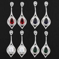 Brass Drop Earring, with Crystal, Teardrop, silver color plated, micro pave cubic zirconia & for woman & faceted nickel, lead & cadmium free 