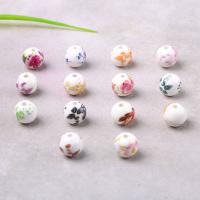 Perles porcelaine D, mélangé & décalque, 12mm Environ 2mm, Vendu par PC