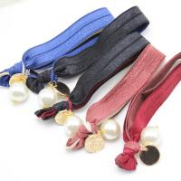 Ponytail Holder, nylon elastic cord, with ABS Plastic Pearl & Zinc Alloy, with letter pattern 