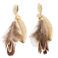Zinc Alloy Tassel Earring, with Feather, stainless steel post pin, gold color plated, for woman lead & cadmium free, 95mm 