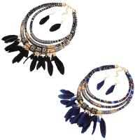 Fashion Zinc Alloy Jewelry Sets, earring & necklace, with Waxed Linen Cord & Feather, iron earring hook, plated, for woman lead & cadmium free, 580mm Approx 20 Inch 