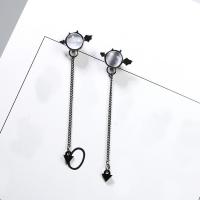 925 Sterling Silver Drop Earring, with Cats Eye, plumbum black color plated, hypo allergic & for woman  34mm 