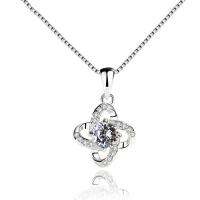Cubic Zirconia Sterling Silver Pendants, 925 Sterling Silver, Four Leaf Clover, platinum plated, hypo allergic & micro pave cubic zirconia & for woman Approx 2-3mm 