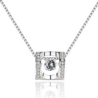 Cubic Zirconia Sterling Silver Pendants, 925 Sterling Silver,  Square, platinum plated, hypo allergic & for woman & with cubic zirconia Approx 2-3mm 
