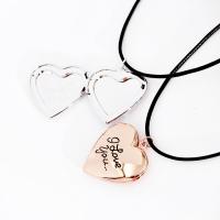 Fashion Locket Necklace, Brass, with PU Leather, with 1.9Inch extender chain, Heart, word love you, plated, for woman & enamel Approx 13.7 Inch 