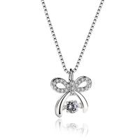 Cubic Zirconia Sterling Silver Pendants, 925 Sterling Silver, Bowknot, platinum plated, hypo allergic & for woman & with cubic zirconia Approx 2-3mm 