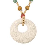 Lava -Strickjacke-Ketten -Halskette, mit Holz & Edelstahl, Kreisring, für Frau, originale Farbe, 52x53mm, 5mm, Länge:ca. 34 ZollInch, verkauft von Strang