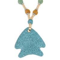 Лава свитер цепи ожерелье, лава, с деревянный & нержавеющая сталь, Рыба, Женский, оригинальный цвет 5mm, длина:Приблизительно 33 дюймовый, продается Strand
