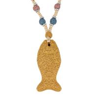 Лава свитер цепи ожерелье, лава, с деревянный & нержавеющая сталь, Рыба, Женский, оригинальный цвет 5mm, длина:Приблизительно 34 дюймовый, продается Strand