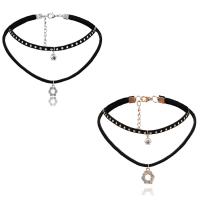 Velveteen Cord Choker Necklace, double link chain & for woman & with rhinestone, mixed colors, 300mm Approx 11 Inch 