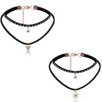 Velveteen Cord Choker Necklace, with Felt, double link chain & for woman & with rhinestone, 300mm Approx 11 Inch 