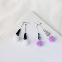 Fluffy Pom Pom Earrings, 925 Sterling Silver, with Plush, hypo allergic & for woman 45mm 