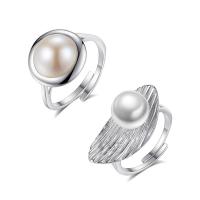 Cultured Freshwater Pearl Finger Ring, Brass, with Freshwater Pearl, platinum color plated, adjustable & for woman nickel, lead & cadmium free, US Ring 