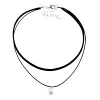 Velveteen Cord Choker Necklace, with ABS Plastic Pearl, double link chain & for woman, black, 300mm Approx 11 Inch 