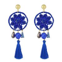 Fashion Tassel Earring, Zinc Alloy, with Stone & Nylon Cord & Glass Seed Beads, brass post pin, gold color plated, for woman 