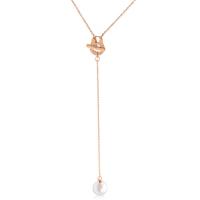South Sea Shell Necklace, Stainless Steel, with Shell Pearl, real rose gold plated, oval chain & for woman 11mm Approx 19.3 Inch 