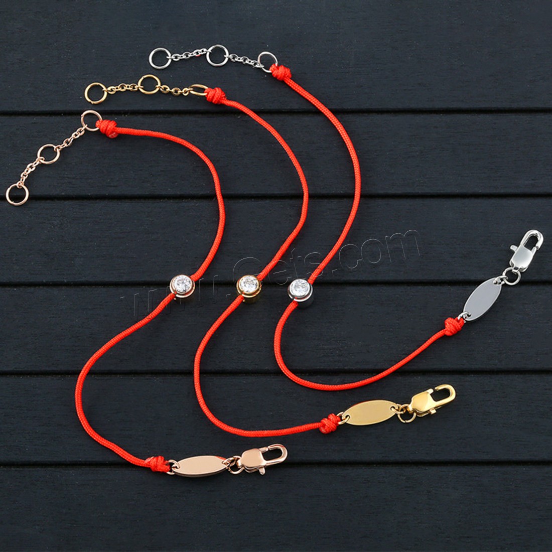 Bracelets en acier inoxydable, avec corde en nylon, Placage, pour femme & avec strass, plus de couleurs à choisir, Vendu par brin