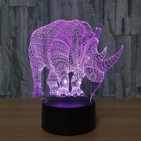 LED Colorful Night Lamp, ABS Plastic, with Acrylic, Rhinoceros, with USB interface & with LED light & change color automaticly 