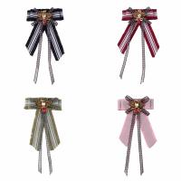Cloth Brooch, Zinc Alloy, with Satin Ribbon & Crystal, plated, for woman & with rhinestone 