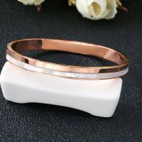 Bracelet à naturelle coque Blanc, acier inoxydable, avec coquille blanche, Plaqué d'or rose, pour femme, Diamètre inté Environ 58mm, Vendu par PC