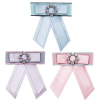 Satin Ribbon Brooch, with Zinc Alloy, Bowknot, plated, for woman & with rhinestone 