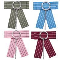 Grosgrain Ribbon Brooch, with Zinc Alloy, Bowknot, plated, for woman & with rhinestone & stripe 