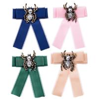 Satin Ribbon Brooch, with Crystal & Zinc Alloy, Bowknot, plated, for woman & with rhinestone 