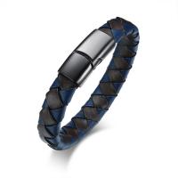 Stainless Steel Bracelet, with Leather, black ionic, for man, 12mm Approx 8.3 Inch 