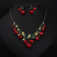 Fashion Zinc Alloy Jewelry Sets, Stud Earring & necklace, with Acrylic, stainless steel post pin, with 5cm extender chain, Cherry, plated, with painted & for woman, lead & cadmium free, 36mm Approx 19.5 Inch 