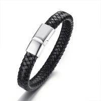 Stainless Steel Bracelet, with Leather & for man, original color, 12.5mm 