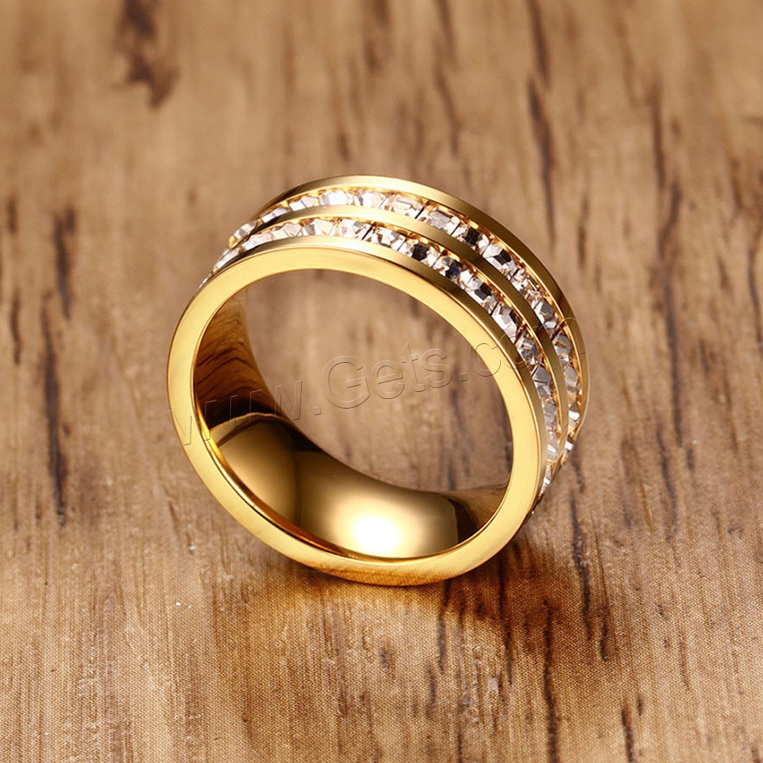 acero inoxidable anillo, chapado, unisexo & diverso tamaño para la opción & con diamantes de imitación, más colores para la opción, 8x2.5mm, Vendido por UD