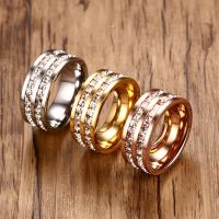 acero inoxidable anillo, chapado, unisexo & diverso tamaño para la opción & con diamantes de imitación, más colores para la opción, 8x2.5mm, Vendido por UD
