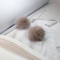 Fluffy Pom Pom Earrings, 925 Sterling Silver, with Plush, platinum plated, for woman 120mm 