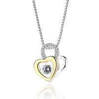 Sterling Silver Heart Pendants, 925 Sterling Silver, plated, for woman & with rhinestone Approx 2-3mm 
