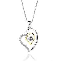 Sterling Silver Heart Pendants, 925 Sterling Silver, plated, for woman & with rhinestone Approx 2-3mm 
