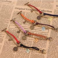 Fashion Zinc Alloy Bracelets, with Velveteen Cord & Crystal, antique brass color plated & with letter pattern & for woman, lead & cadmium free, 180mm Approx 7 Inch 