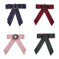 Cloth Brooch, Satin Ribbon, with Zinc Alloy, plated, for woman & with rhinestone 