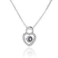 Sterling Silver Heart Pendants, 925 Sterling Silver, platinum plated, for woman & with cubic zirconia Approx 2-3mm 