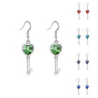 CRYSTALLIZED™ Elements Crystal Drop Earring, Brass, with CRYSTALLIZED™, heart and key, platinum plated, for woman & faceted nickel, lead & cadmium free 