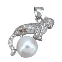 Cultured Pearl Sterling Silver Pendants, 925 Sterling Silver, with Freshwater Pearl, Leopard, micro pave cubic zirconia Approx 