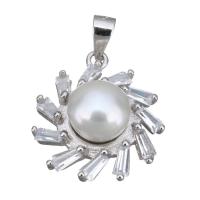 Cultured Pearl Sterling Silver Pendants, 925 Sterling Silver, with Freshwater Pearl, with cubic zirconia Approx 