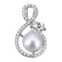 Cultured Pearl Sterling Silver Pendants, 925 Sterling Silver, with Freshwater Pearl, Music Note, micro pave cubic zirconia Approx 
