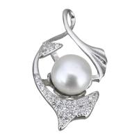 Cultured Pearl Sterling Silver Pendants, 925 Sterling Silver, with Freshwater Pearl, micro pave cubic zirconia Approx 
