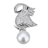 Cultured Pearl Sterling Silver Pendants, 925 Sterling Silver, with Freshwater Pearl, Parrot, micro pave cubic zirconia Approx 
