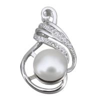 Cultured Pearl Sterling Silver Pendants, 925 Sterling Silver, with Freshwater Pearl, micro pave cubic zirconia Approx 2mm 