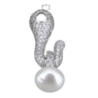 Cultured Pearl Sterling Silver Pendants, 925 Sterling Silver, with Freshwater Pearl, micro pave cubic zirconia Approx 1.5mm 