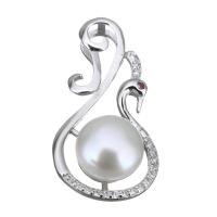 Cultured Pearl Sterling Silver Pendants, 925 Sterling Silver, with Freshwater Pearl, Swan, micro pave cubic zirconia Approx 