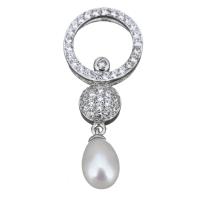 Cultured Pearl Sterling Silver Pendants, 925 Sterling Silver, with Freshwater Pearl, micro pave cubic zirconia, 36mm Approx 